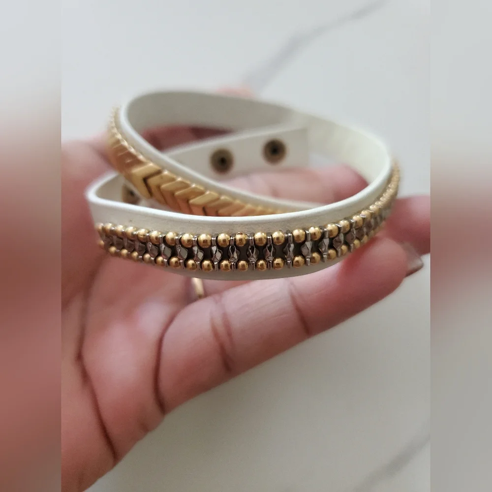 Stella & Dot Gilded Path Leather Wrap Bracelet